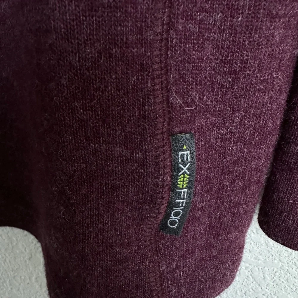 ExOfficio Mens Quarter Zip Pullover Sweater Burgundy Wool Blend‎ Size Medium